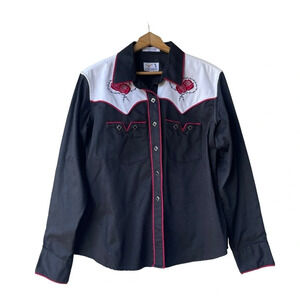 PANHANDLE SLIM Women’s Western Shirt Square Snap Buttons Rose Embroidered XL